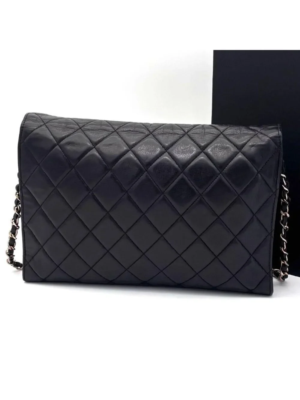 Chanel CC Logo Chain Shoulder Bag Black Lambskin